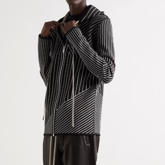 Rick Owens Jason Striped Virgin Wool-Blend Zip-Up Hoodie - Picture 2 of 6